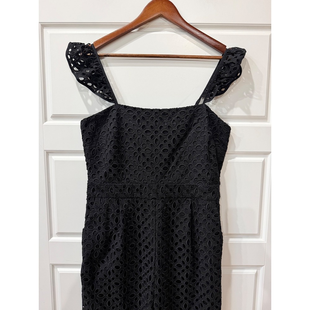 J. Crew Kasana Black Embroidered Eyelet Ruffle Strap Jumpsuit Size 8 Coastal - Picture 3 of 11